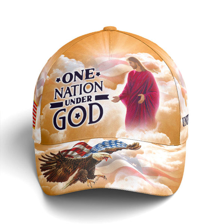 FUNSTUFFPRINT One Nation Under God Baseball Cap For Jesus Lovers Drawing Vector Style Yellow