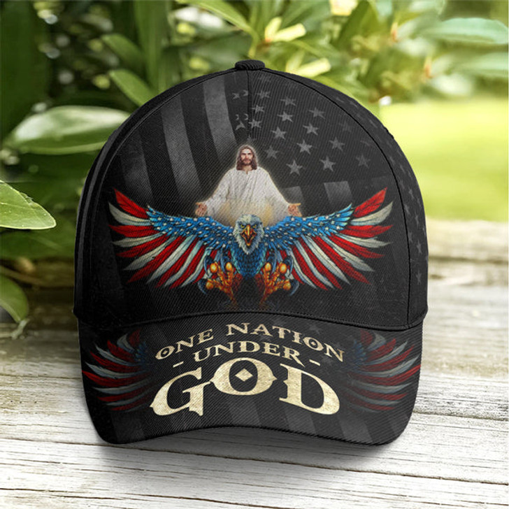 FUNSTUFFPRINT One Nation Under God America Eagle Baseball Cap