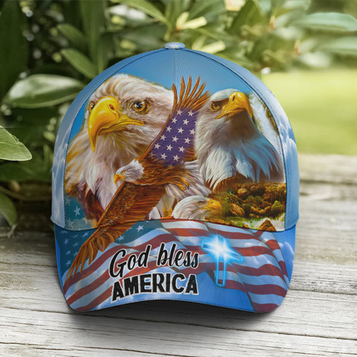 FUNSTUFFPRINT God Bless America Bald Eagle Baseball Cap