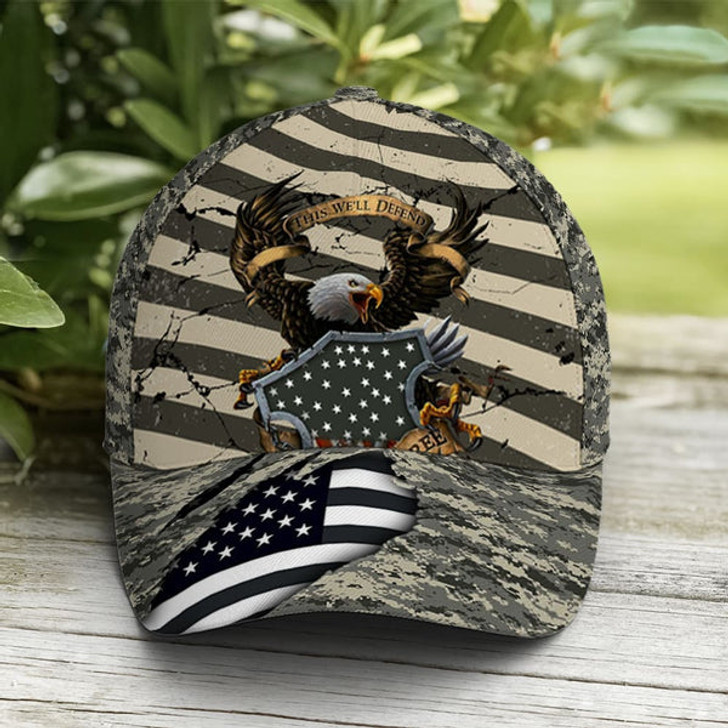 FUNSTUFFPRINT Eagle Veteran US Flag Camo Pattern Baseball Cap