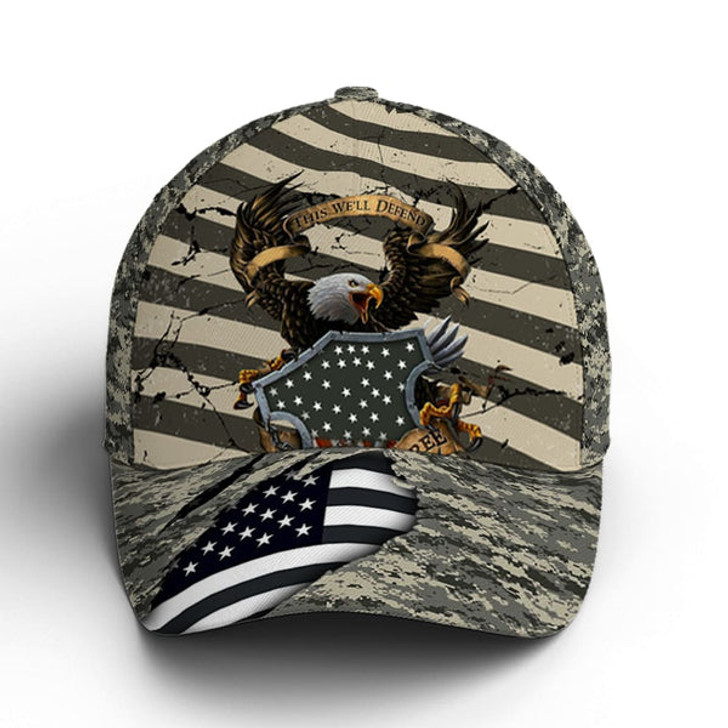 FUNSTUFFPRINT Eagle Veteran US Flag Camo Pattern Baseball Cap