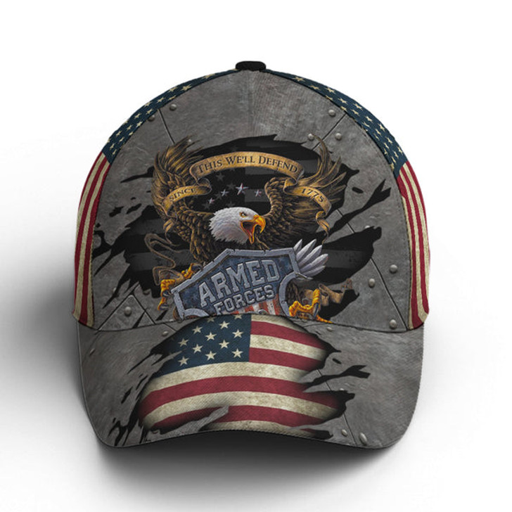 FUNSTUFFPRINT Eagle Armed Force US Flag Baseball Cap