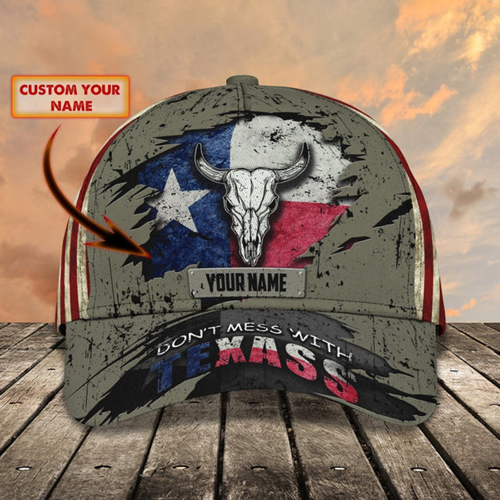 FUNSTUFFPRINT Custom With Name Texas Baseball Cap Hat - American Support Texas 3D Cap Hat - Eagle Texas Cap Hat-SBC-10184