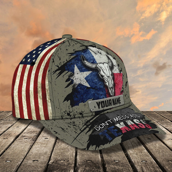 FUNSTUFFPRINT Custom With Name Texas Baseball Cap Hat - American Support Texas 3D Cap Hat - Eagle Texas Cap Hat-SBC-10184