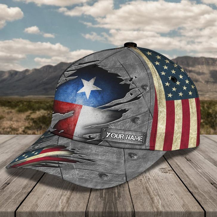 FUNSTUFFPRINT Custom With Name Texas Baseball Cap Hat - American Support Texas 3D Cap Hat - Eagle Texas Cap Hat-SBC-10185