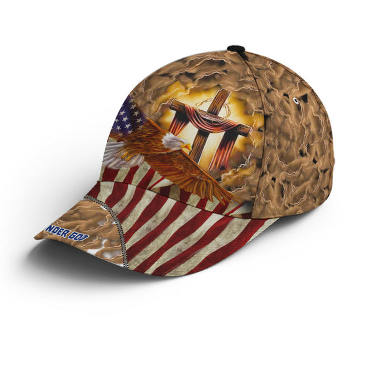 FUNSTUFFPRINT American Eagle Flag One Nation Under God Cross Sign Baseball Cap