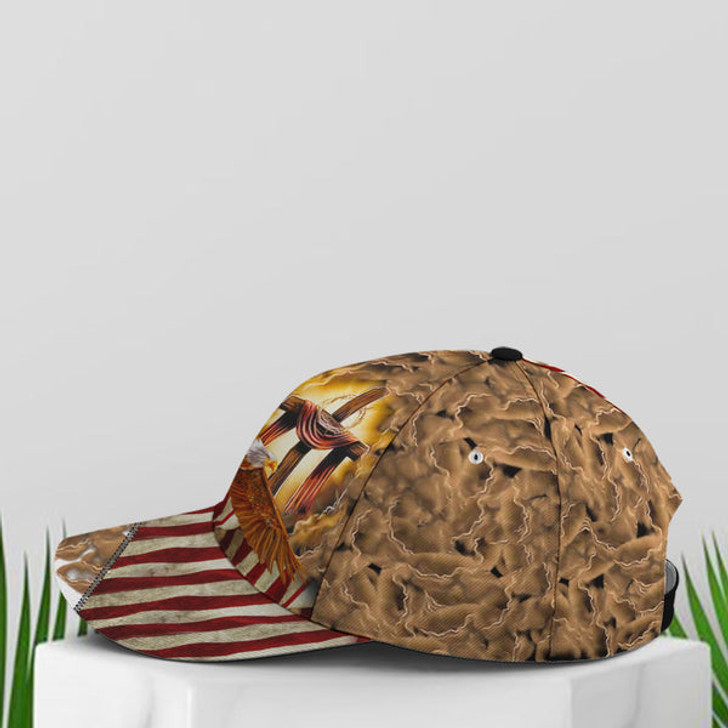 FUNSTUFFPRINT American Eagle Flag One Nation Under God Cross Sign Baseball Cap