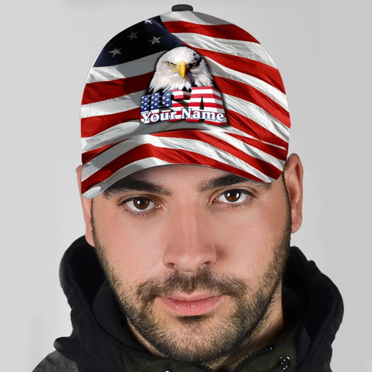 FUNSTUFFPRINT Usa America Flag Bald Eagle Custom Name All Over Print Baseball Cap - Christian Hats For Men Women