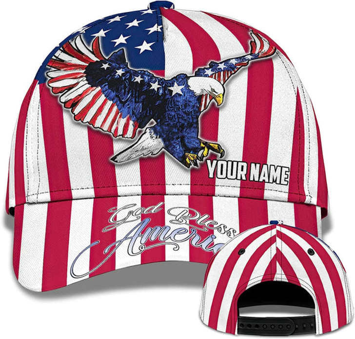 FUNSTUFFPRINT Us Eagle With American Flag God Bless America Custom Name All Over Print Baseball Cap - Christian Hats For Men Women