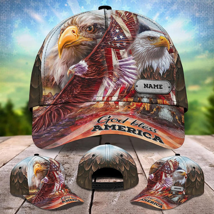 FUNSTUFFPRINT Us Bald Eagle God Bless America Custom Name All Over Print Baseball Cap - Christian Hats For Men Women
