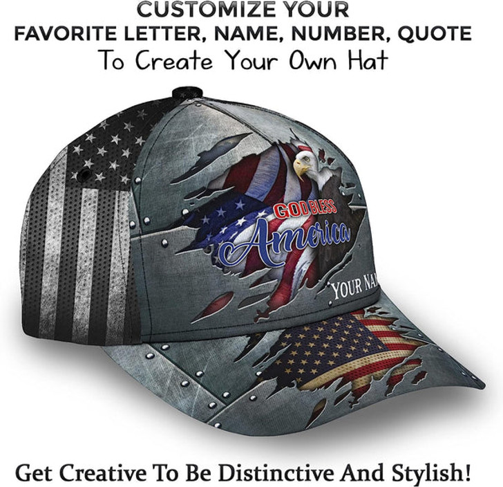 FUNSTUFFPRINT Unisex God Bless America Bald Eagle Custom Name All Over Print Baseball Cap - Christian Hats For Men Women