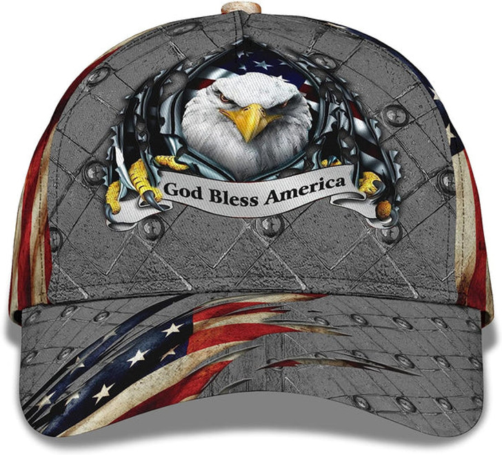 FUNSTUFFPRINT Patriotic Bald Eagle God Bless America All Over Print Baseball Cap - Christian Hats For Men Women
