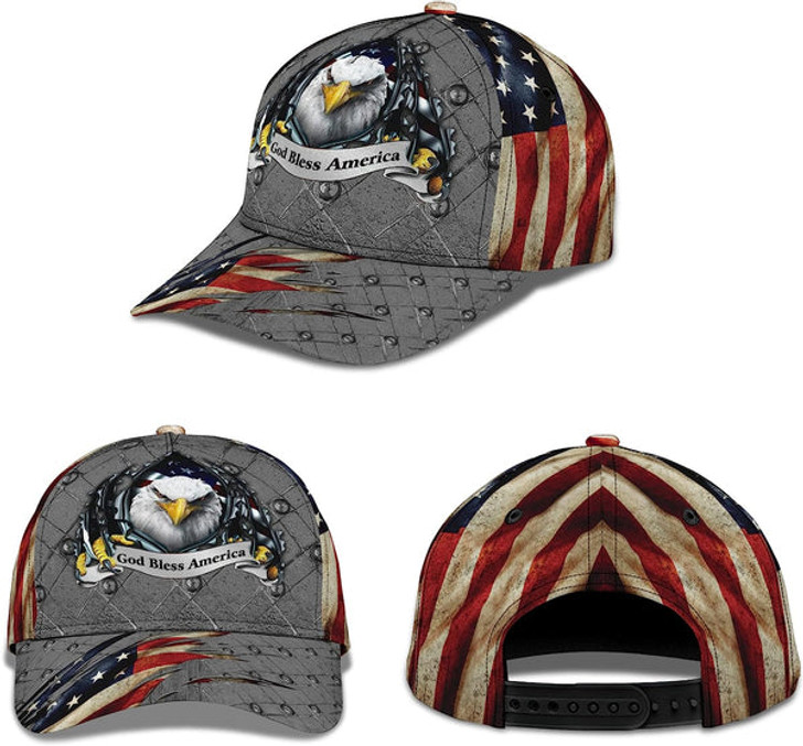 FUNSTUFFPRINT Patriotic Bald Eagle God Bless America All Over Print Baseball Cap - Christian Hats For Men Women