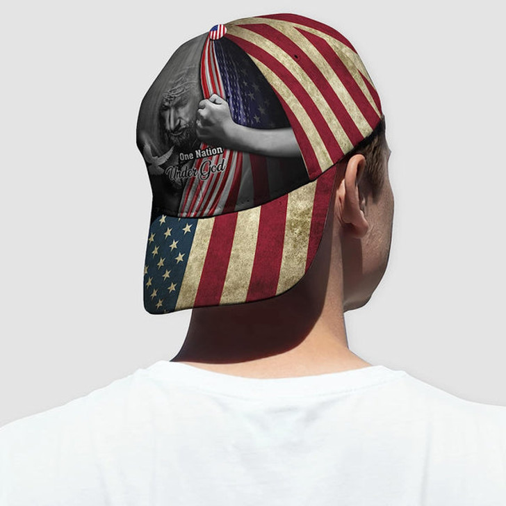 FUNSTUFFPRINT One Nation Under God American Flag And God And Dove All Over Print Baseball Cap - Christian Hats For Men Women