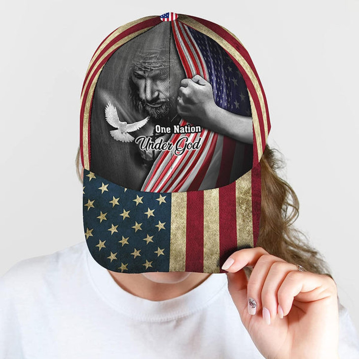 FUNSTUFFPRINT One Nation Under God American Flag And God And Dove All Over Print Baseball Cap - Christian Hats For Men Women