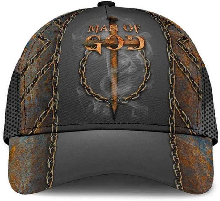 FUNSTUFFPRINT Man Of God Cross All Over Print Baseball Cap - Christian Hats For Men Women