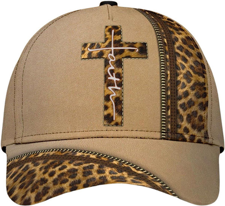 FUNSTUFFPRINT Leopard Faith Jesus Cross All Over Print Baseball Cap - Christian Hats For Men Women