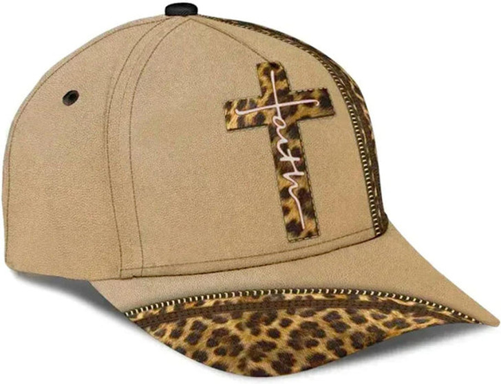 FUNSTUFFPRINT Leopard Faith Jesus Cross All Over Print Baseball Cap - Christian Hats For Men Women