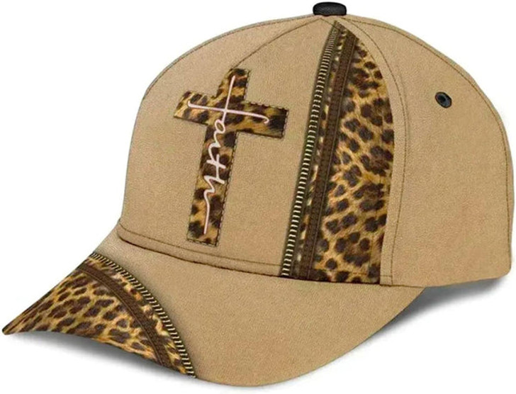 FUNSTUFFPRINT Leopard Faith Jesus Cross All Over Print Baseball Cap - Christian Hats For Men Women