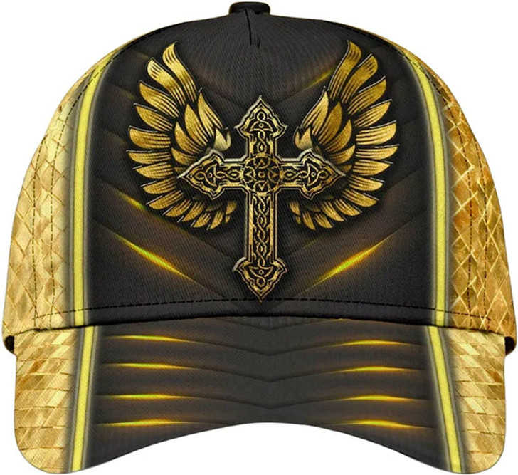 FUNSTUFFPRINT Jesus Cross Angel Wings All Over Print Baseball Cap - Christian Hats For Men Women