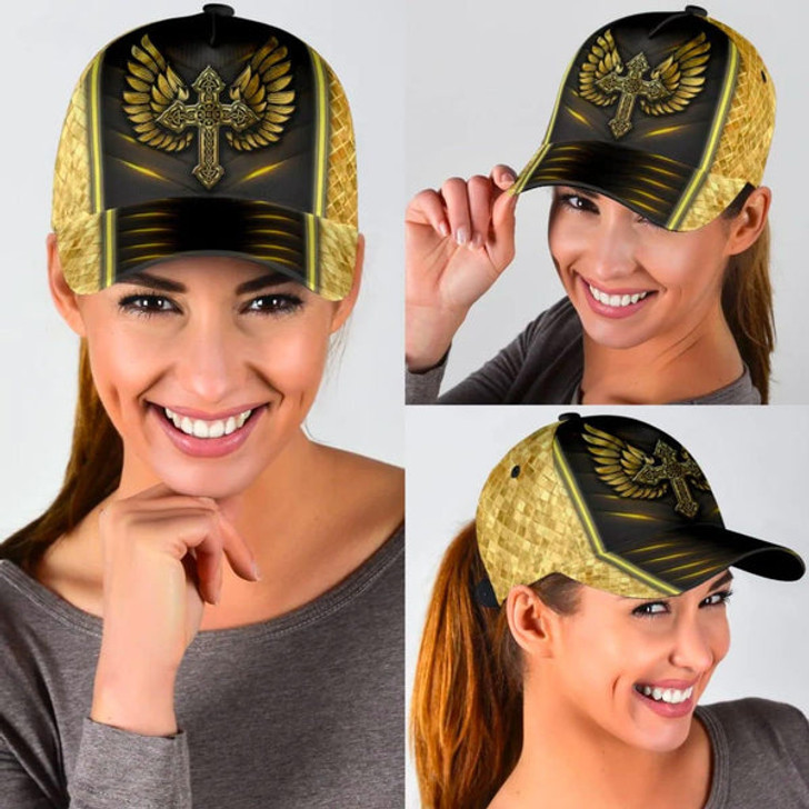 FUNSTUFFPRINT Jesus Cross Angel Wings All Over Print Baseball Cap - Christian Hats For Men Women