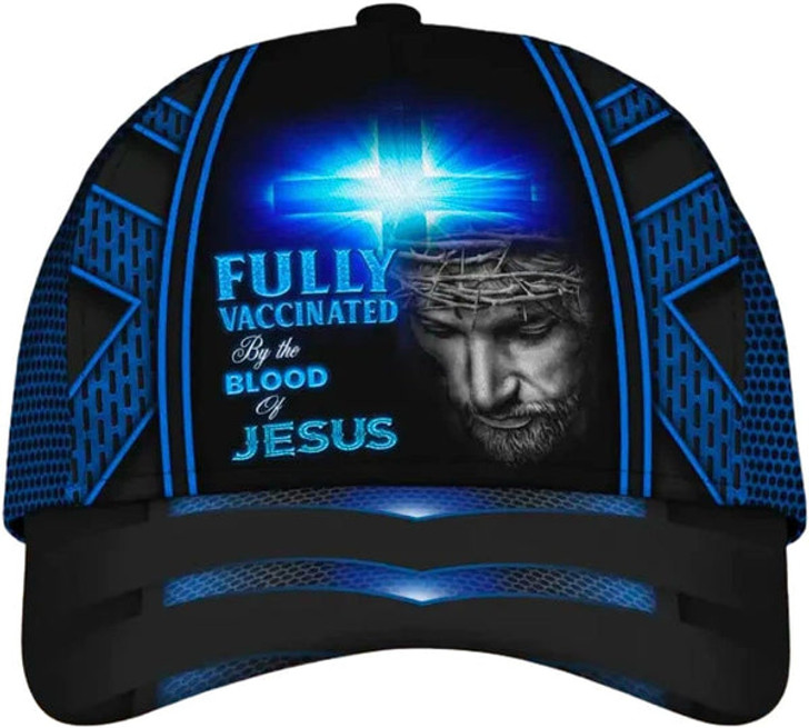 FUNSTUFFPRINT Jesus Blue Cross Light Fully Vaccinated By The Blood Of Jesus All Over Print Baseball Cap - Christian Hats For Men Women