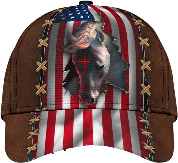 FUNSTUFFPRINT Horse Cross American All Over Print Baseball Cap - Christian Hats For Men Women