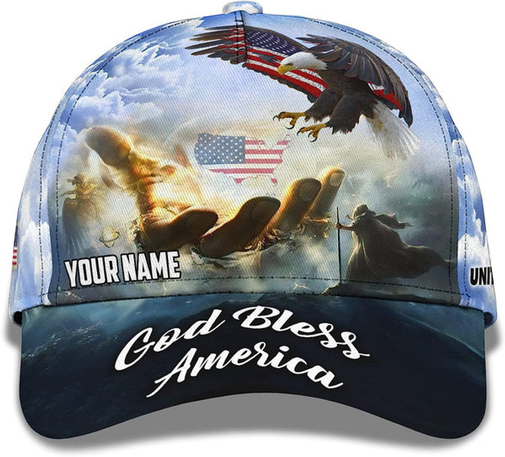 FUNSTUFFPRINT Custom Hand Of Jesus God Bless America Eagle All Over Print Baseball Cap - Christian Hats For Men Women