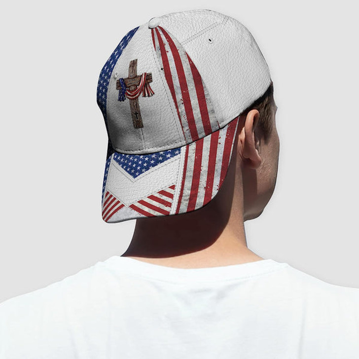 FUNSTUFFPRINT God Bless American Flag On Cross All Over Print Baseball Cap - Christian Hats For Men Women
