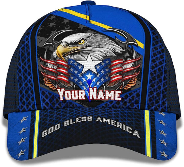 FUNSTUFFPRINT God Bless America Bald Eagle Stars Custom Name All Over Print Baseball Cap - Christian Hats For Men Women