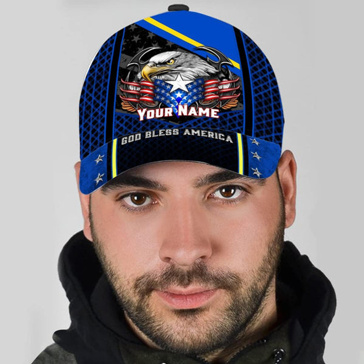 FUNSTUFFPRINT God Bless America Bald Eagle Stars Custom Name All Over Print Baseball Cap - Christian Hats For Men Women