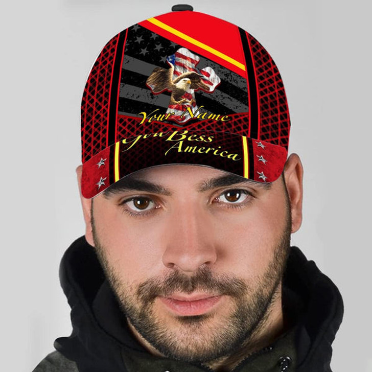 FUNSTUFFPRINT God Bless America Bald Eagle America Flag Custom Name All Over Print Baseball Cap - Christian Hats For Men Women