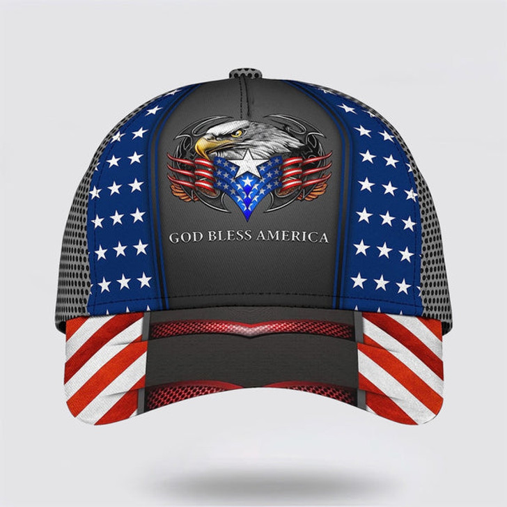 FUNSTUFFPRINT God Bless America Bald Eagle All Over Print Baseball Cap - Christian Hats For Men Women