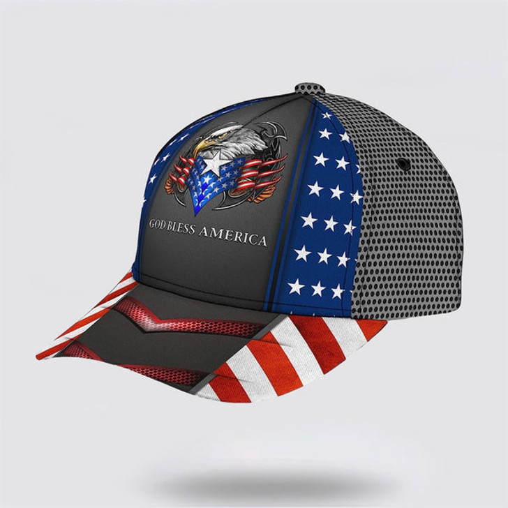 FUNSTUFFPRINT God Bless America Bald Eagle All Over Print Baseball Cap - Christian Hats For Men Women