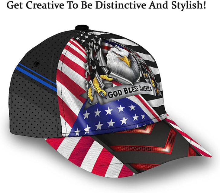 FUNSTUFFPRINT Eagle God Bless America All Over Print Baseball Cap - Christian Hats For Men Women