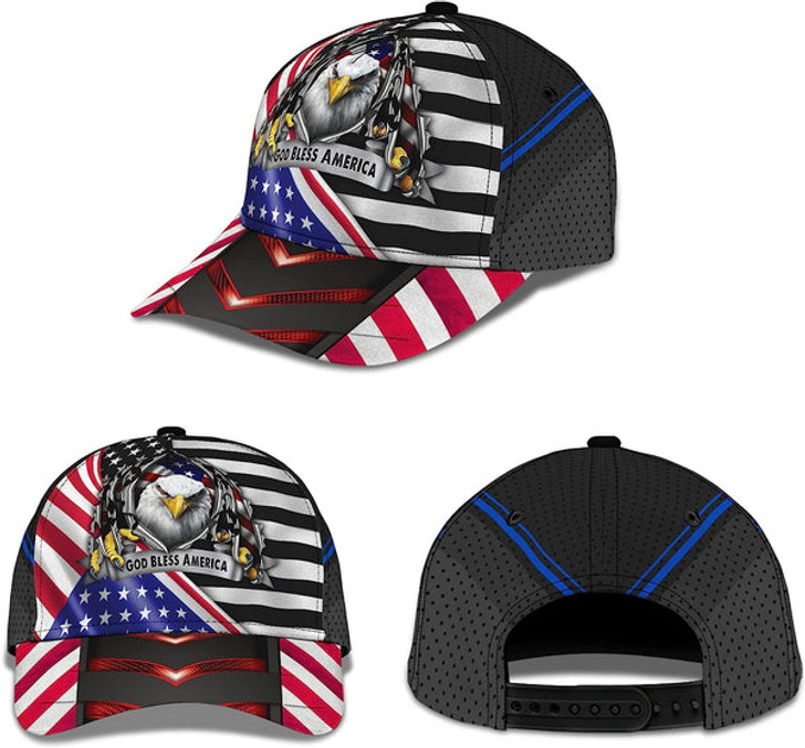 FUNSTUFFPRINT Eagle God Bless America All Over Print Baseball Cap - Christian Hats For Men Women