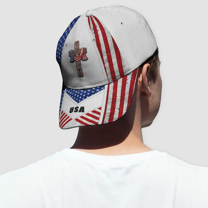 FUNSTUFFPRINT American Flag On Cross God Bless America All Over Print Baseball Cap - Christian Hats For Men Women