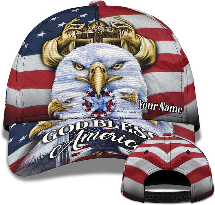 FUNSTUFFPRINT America Eagle Bird With Usa Flag God Bless America Custom Name All Over Print Baseball Cap - Christian Hats For Men Women