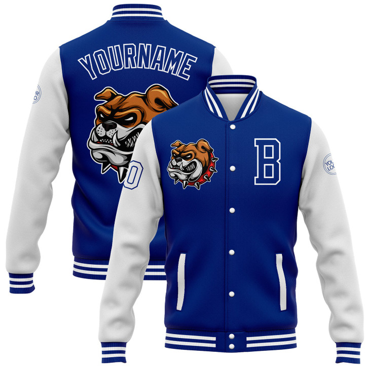 FUNSTUFFPRINT Custom Royal White 3D Pattern Design Bomber Full-Snap Varsity Letterman Jacket 3D Baseball Jacket