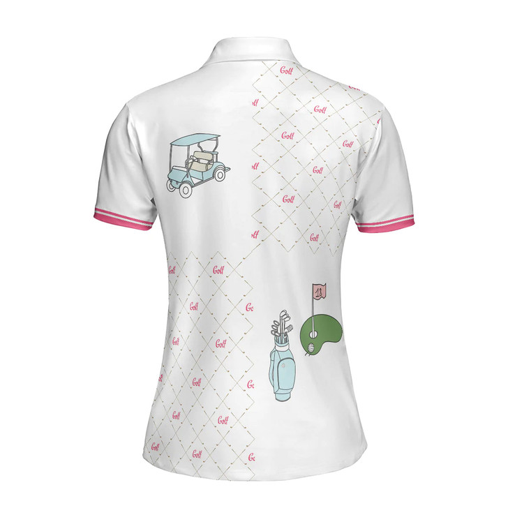 Custom Ready For A Golf Day Golf Short Sleeve Women Polo Shirt, White And Pink Golf Shirt For Ladies - Gift For Golfer