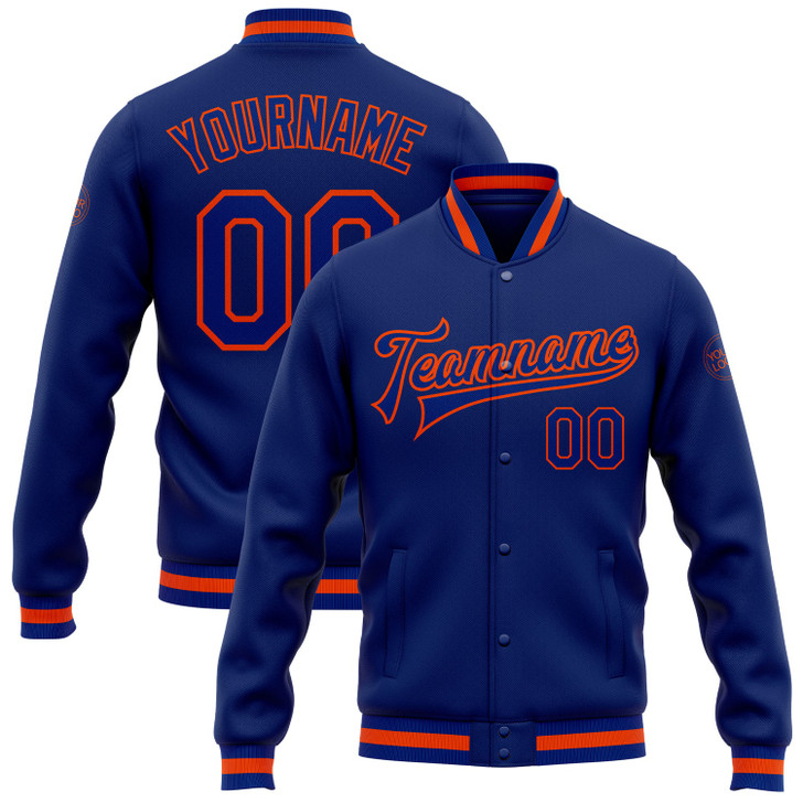 FUNSTUFFPRINT Custom Royal Royal-Orange Bomber Full-Snap Varsity Letterman Jacket 3D Baseball Jacket