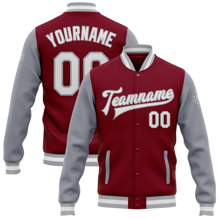 FUNSTUFFPRINT Custom Crimson White-Gray Bomber Full-Snap Varsity Letterman Two Tone Jacket 3D Baseball Jacket