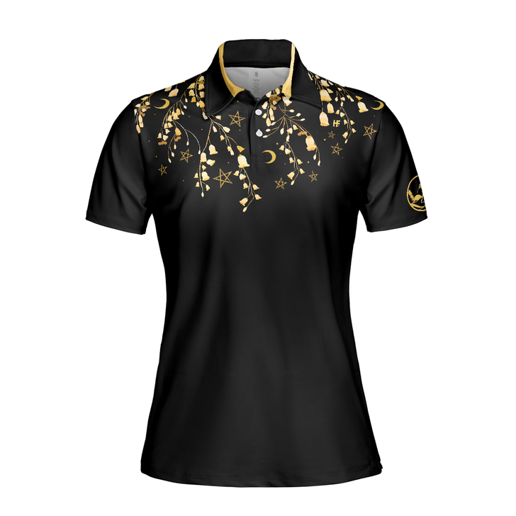 Elegant Gold Pattern Queen Of The Green Golf Short Sleeve Women Polo Shirt, Unique Female Golf Gift