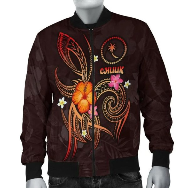 FUNSTUFFPRINT Chuuk Polynesian Men’s Bomber Jacket – Legend of Chuuk (Red) 3D Bomber Jacket