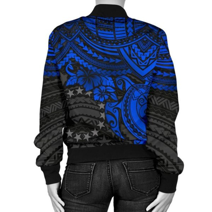 FUNSTUFFPRINT Cook Islands Polynesian Bomber Jacket (Women) – Blue Turtle 3D Bomber Jacket