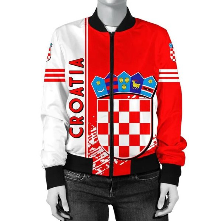 FUNSTUFFPRINT Croatia Coat Of Arms Women Bomber Jacket Quarter Style 3D Bomber Jacket