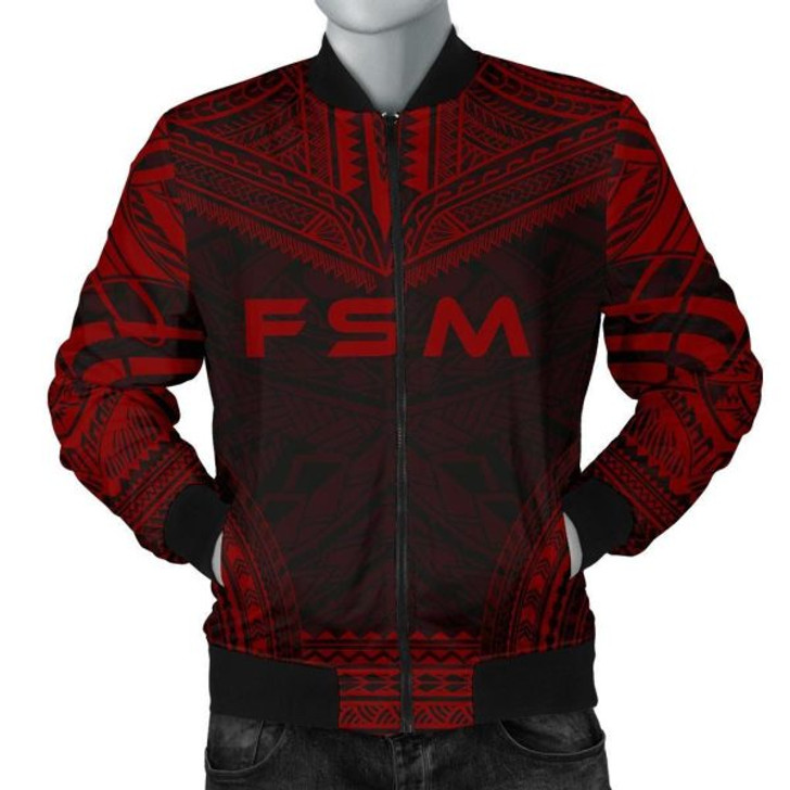 FUNSTUFFPRINT Federated States Of Micronesia Polynesian Chief Men’s Bomber Jacket – Red Version 3D Bomber Jacket