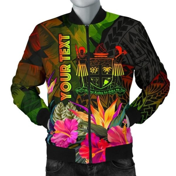 FUNSTUFFPRINT Fiji Polynesian Personalised Men’s Bomber Jacket – Hibiscus and Banana Leaves 3D Bomber Jacket