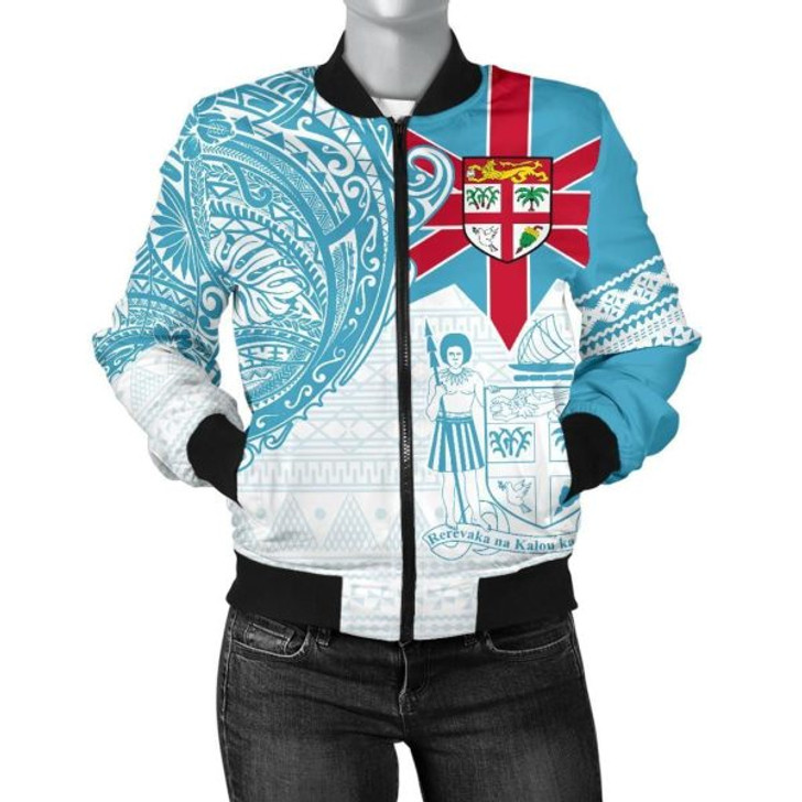 FUNSTUFFPRINT Fiji Polynesian Women’s Bomber Jacket – Fiji Flag Fiji Flag with Coat of Arms 3D Bomber Jacket