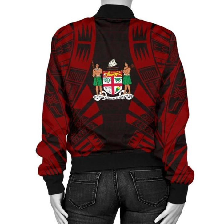 FUNSTUFFPRINT Fiji Women Bomber Jacket – Polynesian Tattoo Red 3D Bomber Jacket